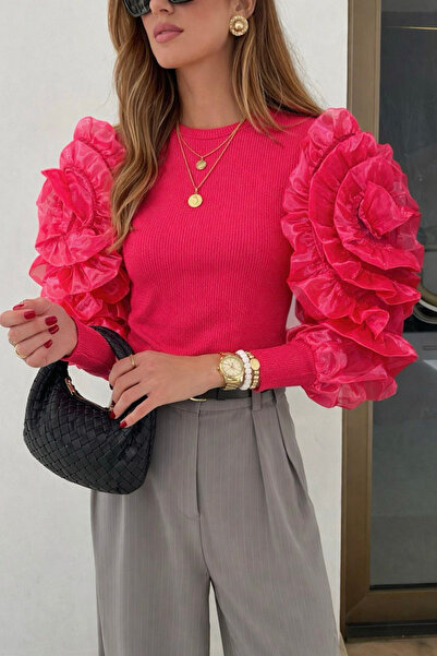 oshebu Women's Tulle Sleeve Blouse