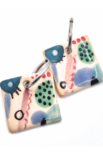 Pialuna Desenli, Kare, El Yapımı, Tasarım, Seramik Küpe