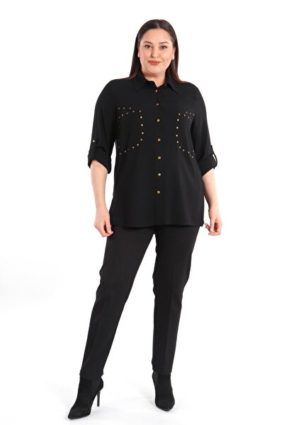 Metpoint Cămașă neagră Trend42plus cu buzunar Droppu, mărime mare