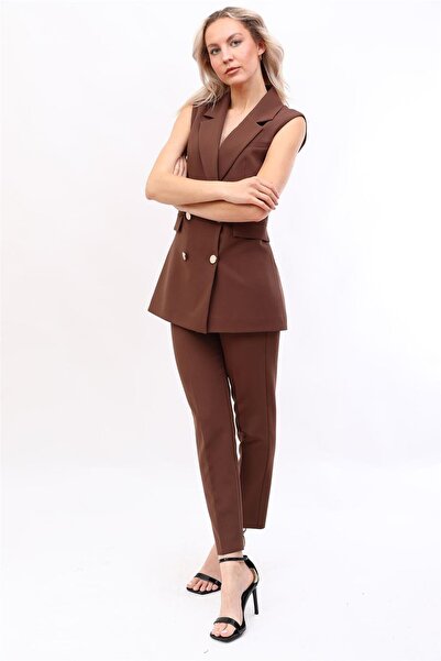 ÖNDER ÖZSOY Men's Lapel Collar Double-Breasted Vest & Elastic Skinny Leg Pant...