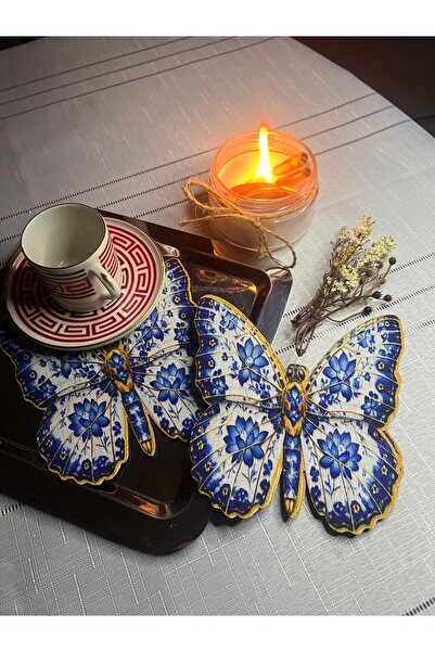 MİNOZA 6 قطع من مناديل الكوكتيل والتقديم بتصميم فراشة تقليدية بنمط البلاط الص...