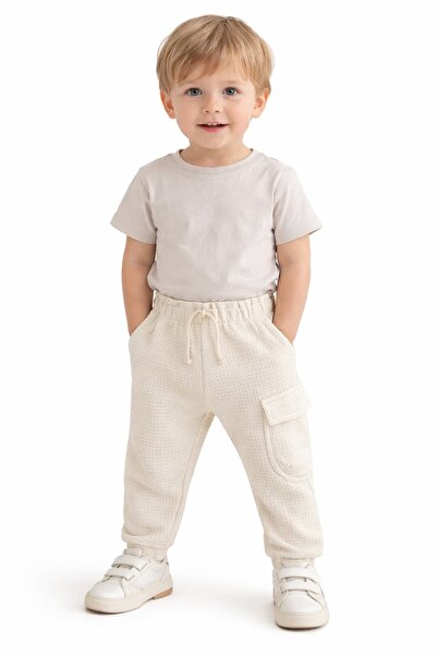 CQCQ Boy's Waffle Textured Cargo Pocket Pack Sweatpants - Ecru