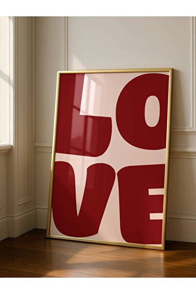 fuart.co Büyük Harfler Love Pembe Bordo Aşk Temalı Sevgililer Günü Posteri (Ç...