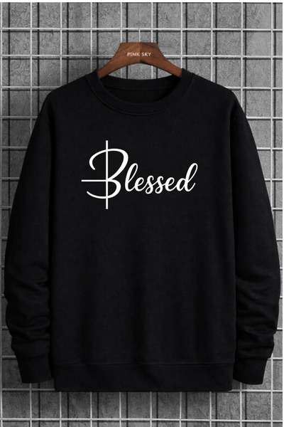 Pink Sky Unisex Oversized Cotton Printed Sweatshirt Blessed