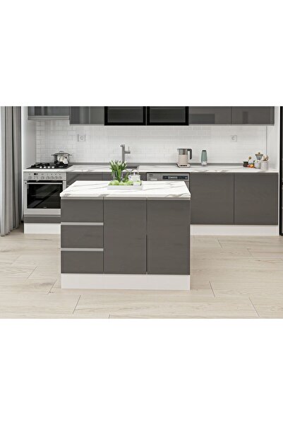 Alvinka 120 Cm Hg_J Ada Mutfak Dolabı Beyaz Antrasit Suntalam