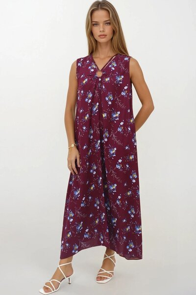 Trend Alaçatı Stili Women's Burgundy Accessory Detailed Patterned Maxi Length...