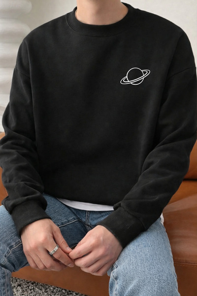 Pink Sky Unisex supradimensionat Bumbac cu imprimeu Swea tricou Imprimeu Planet