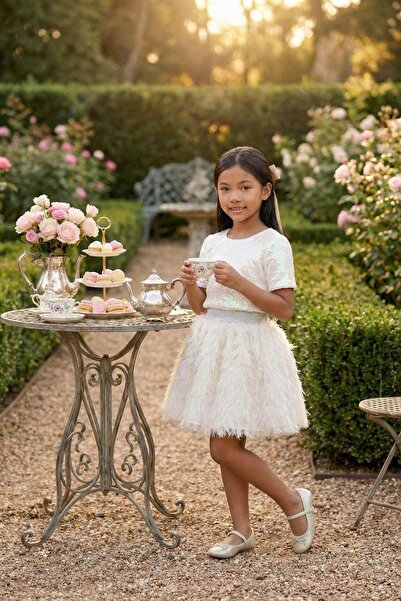 Mojo Bebek Pamina Girl's 3-7 Years Old Sequin Embroidered Double Set Ecru