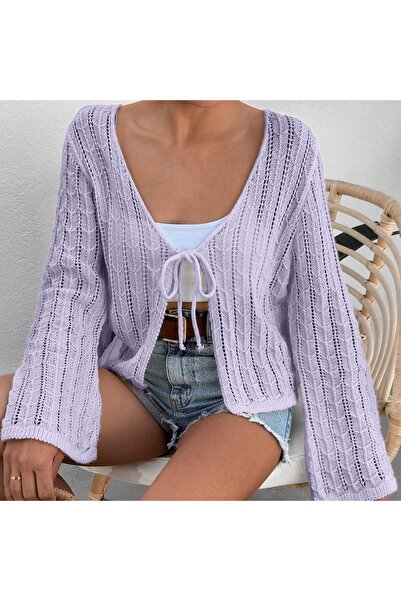 STECCA Lace-Up Lace-Like Knit Cardigan