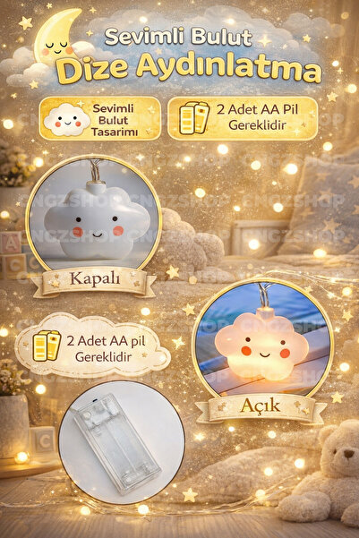 CNGZSHOP LED Işıklı Gülen Bulut Dize Aydınlatma | Çocuk & Bebek Odası Pilli D...