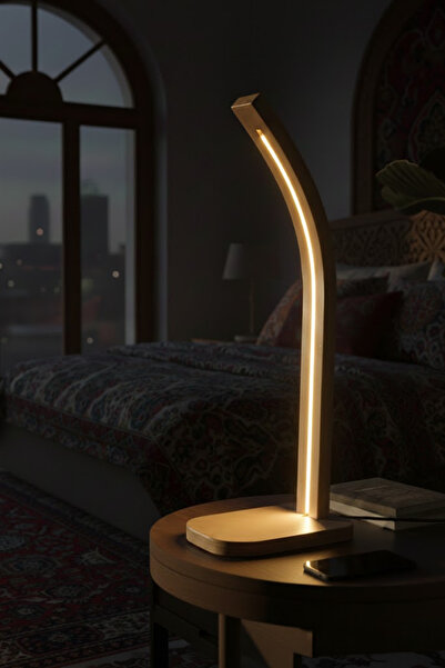 reflekta Doğal Ahşap Dokunmatik Lambader Kitap Okuma Işığı Komodin Üstü Moder...