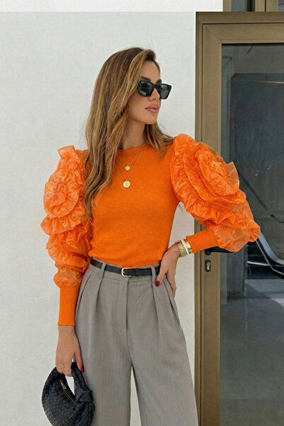 oshebu Women's Tulle Sleeve Blouse