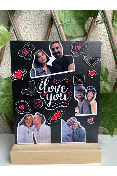 tinystoriestr Sevgililer Günü Özel Mıknatıslı Pano Seti-1+Tahta Stand (4 Foto...