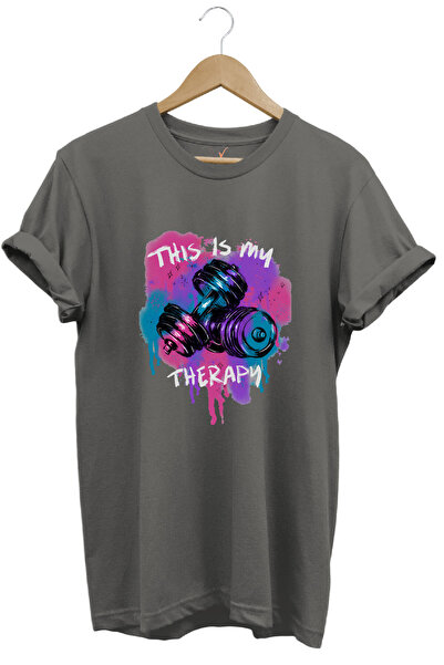 WİDİ This Is My Therapy Gym Sporcu Fitness Dambıl Printed 100% Cotton Regular...