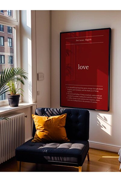fuart.co Love Kelime Anlamı Bordo Aşk Temalı Sevgililer Günü Posteri (Çerçeve...