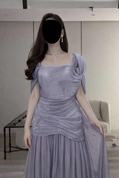 LITSHE فستان سهره لون رصاصي ناعم بكسرات انيقة