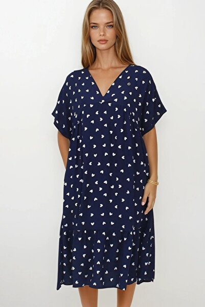 Trend Alaçatı Stili Women's Navy Blue Double-Breasted Collar Skirt Pleated Mi...