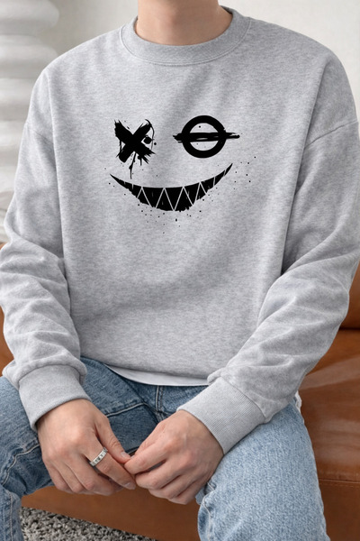 Pink Sky Unisex Oversized Cotton Printed Sweatshirt Smile