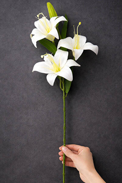 ALSHOP Premium Kalite Yapay 3 Çiçekli Tohumlu Islak Dokulu Zambak Lilyum Deme...