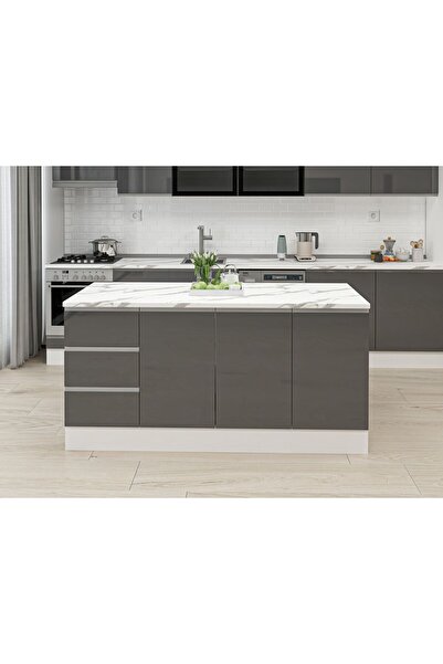 Alvinka 180 Cm Hg_J Ada Mutfak Dolabı Beyaz Antrasit Mdf