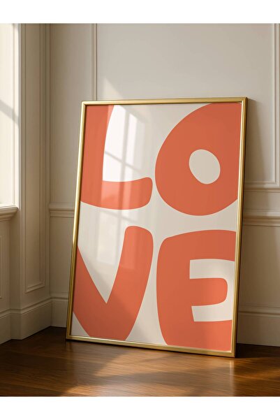 fuart.co Büyük Harfler Love Turuncu Aşk Temalı Sevgililer Günü Posteri (Çerçe...