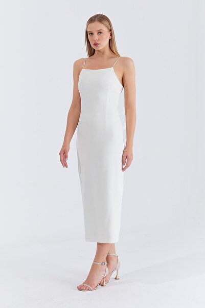 Trend Alaçatı Stili Women's Ecru Strappy Long Dress Vs00425
