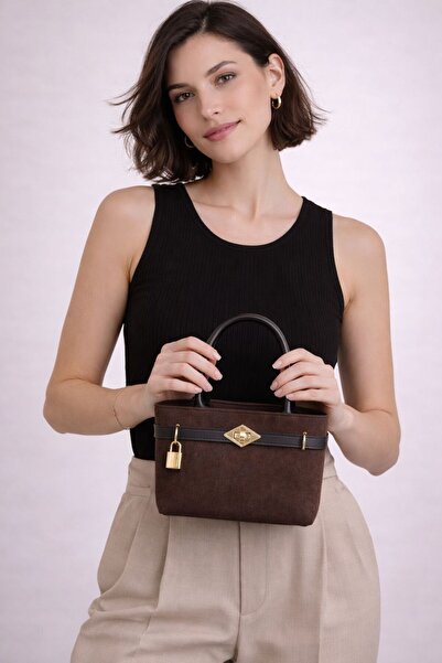 ROYAL LADYS Mini Zincirli Süet El Çantası – Astarlı, Gold Kilit Detaylı Şık K...