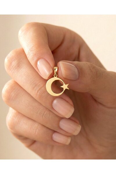 İNDİGO TAKI Sade Küçük Ay Yıldız 14 Ayar Altın Kolye Ucu