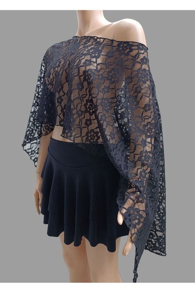 charango Women's Bat Sleeves Draped Wide Style Crop Lace Blazer