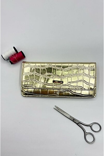 By EDUU Gold Crocodile Patterned Women's Wallet - Portfolio Bag with Multiple...