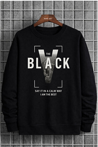 Pink Sky Ουνισέξ oversized Βαμβακερό με τύπωμα Φούτερ ΜΑΥΡΟ