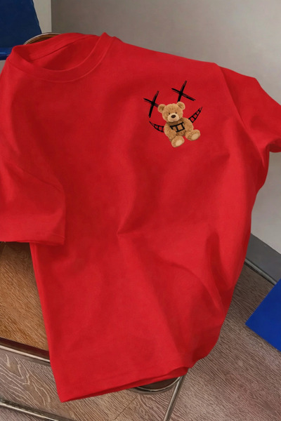 FUFLUNS Smiling Bear Face Printed Unisex Women/Men Oversize Crewneck T-Shirt