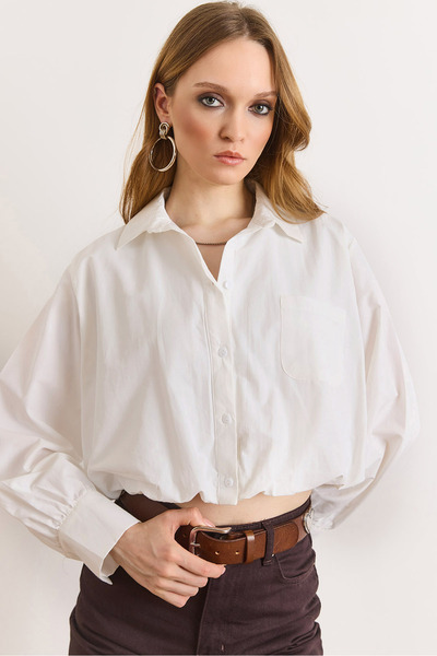 Olalook Women's White Lined Jumpsuit with Pleated Back Crop Shirt Gml-19001419