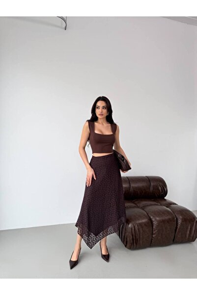 LOCH BUTİK Women's Brown Lace Skirt