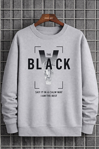 Pink Sky Unisex supradimensionat Bumbac cu imprimeu Swea tricou NEGRU