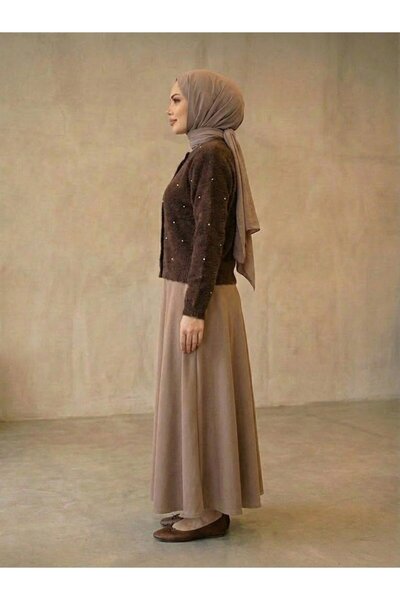 TrendParis Soft Textured Knitwear Cardigan with Pearl and Stone Embellishments