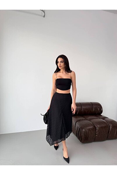 LOCH BUTİK Women's Black Lace Skirt