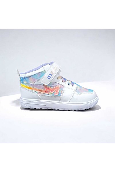 ARMİX Girl's High-Top Velcro Sneaker with Hologram Detail, White-Colored Spor...