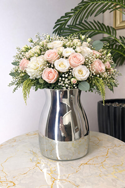 Acarya Design Gümüş Ayna Cam Dekoratif Vazo