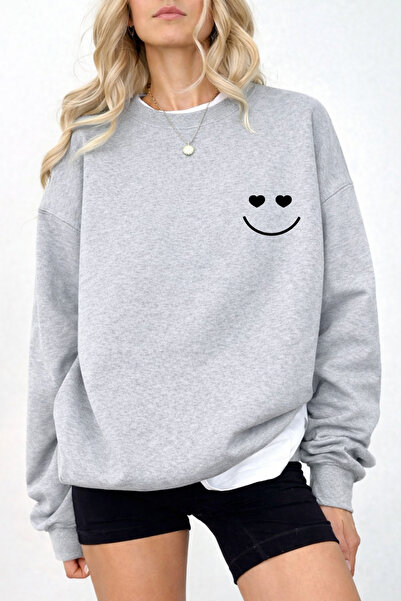 Pink Sky Unisex Oversized Cotton Printed Sweatshirt Smile