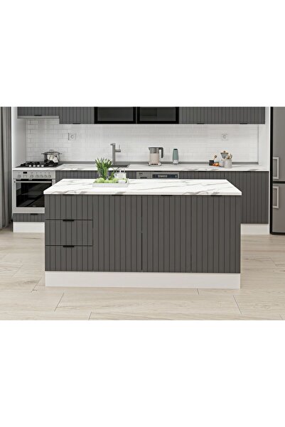 Alvinka 180 Cm Mbr_B Ada Mutfak Dolabı Beyaz Antrasit Mdf