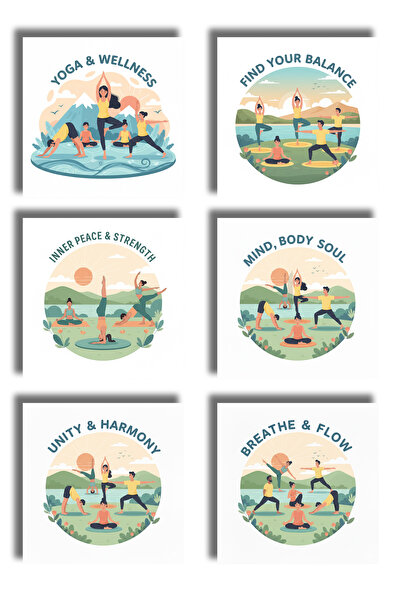 remonz Yoga Themed Printed Wooden Coasters 9X9 cm (6 Pcs) Presentation Access...