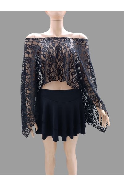 charango Women's Bat Sleeves Draped Wide Style Crop Lace Blazer