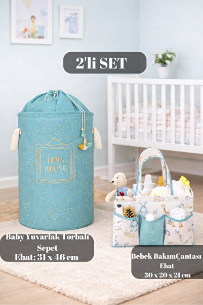 PONÇİK BEBEK 2'li Set Yuvarlak Torbalı Bebek Kirli Sepeti Oyuncak Sepet Düzen...