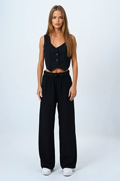 Trend Alaçatı Stili Women's Black Lace-Up Elastic Waist Double Pocket Viscose...