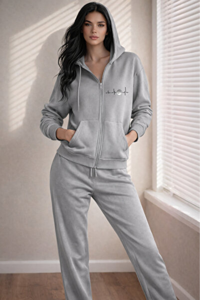 Pink Sky Unisex Pulse Printed Zippered Hooded Sweatshirt & Jogger Tracksuit S...