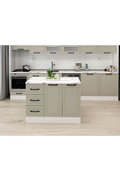 Alvinka 120 Cm Mbr_A Ada Mutfak Dolabı Beyaz Kumtaşı Suntalam