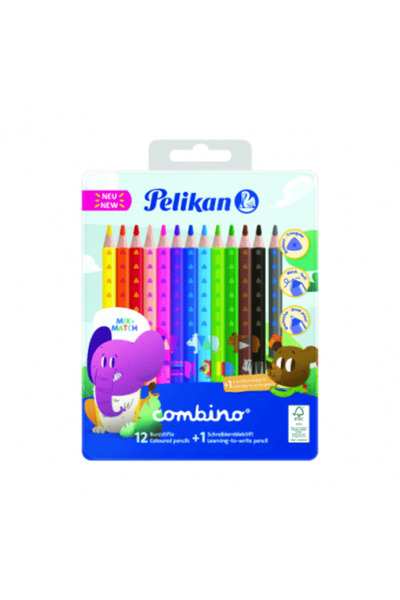 Pelikan Creioane color Combino, set 12 culori+1, cutie metal