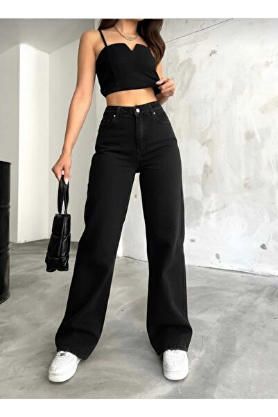 Trn JNS Pink High Waist Black Jeans Pants Black Loose Jeans Lycra Stretchy Pa...