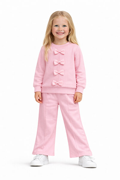 zepkids guler rotund Set de trening pentru fete, culoare roz, cu detaliu fundita